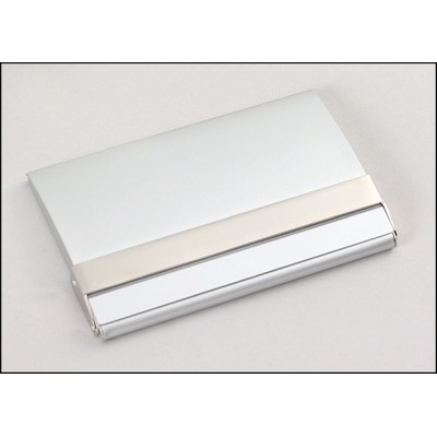 Matte silver business card case with polished silver accent