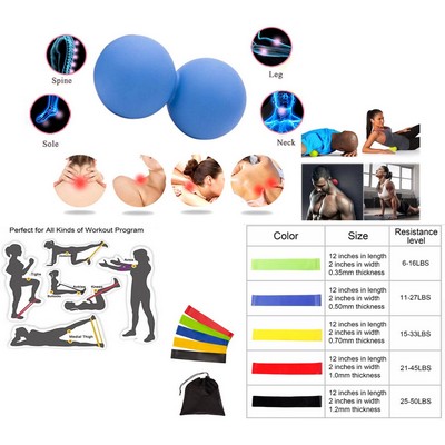 iBank ® Double Massage Ball + Fitness Resistance Bands Set