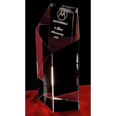 Custom Crystal Image in Pentagon Pillar Award w/3D Logo/Text (8")