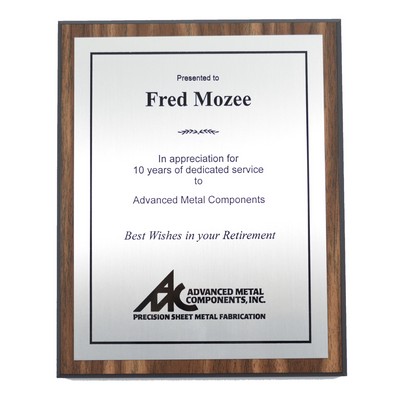 Walnut Finish Plaque w/Black Edge & Silver Plate (9"x12")