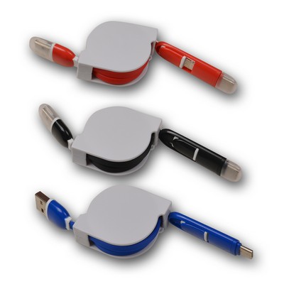 3" 1 Micro/TypeC/Apple Retractable Charging/Sync Cable