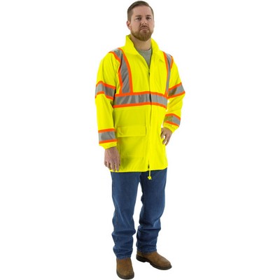 Majestic 75-7301 Hi-Viz Waterproof Rain Jacket w DOT Striping, ANSI 3