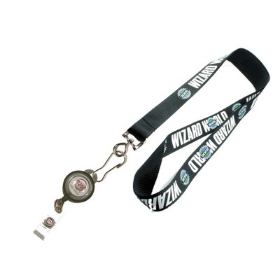 1" Wide Silkscreened Polyester Lanyard w/J-Hook Clip & Badge Reel Set