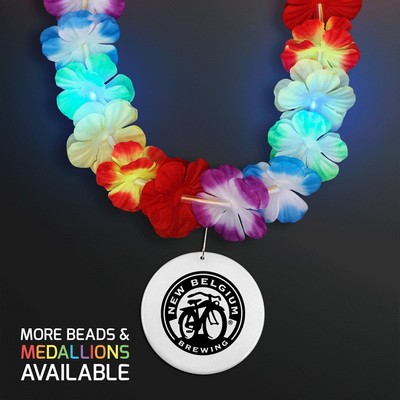 Rainbow Lei LED Flower Necklace with White Medallion - PRINTED