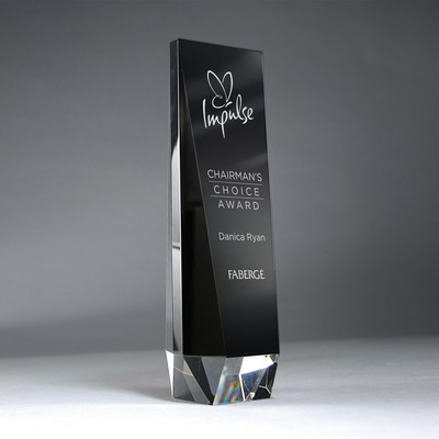 Slant Front Black And Clear Crystal Obelisk (3"x10.5"x3.125")
