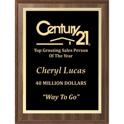 Economy Walnut Finish Plaque Series with Black Plate, 6"x8"