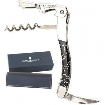Laguiole Tradition® Black Corkscrew w/Lines Plexi Handle