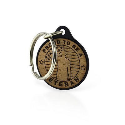 Wooden Laser Etched Key Tag (black powder coated) Round