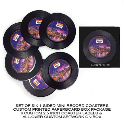 1-Sided Mini Record Coasters - Sets of 6 - Custom Paperboard Box