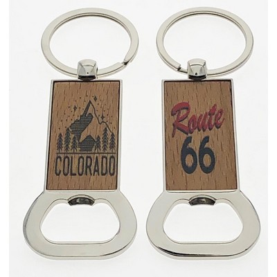 Wood Key Tag w/Metal Trim & Bottle Opener