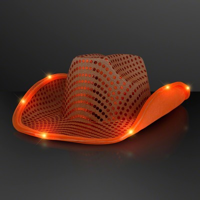 Shiny Orange Cowboy Hat with Orange LED Brim - BLANK