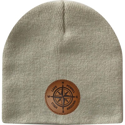 Classic Cuffless Beanie with Leather Patch