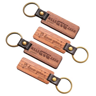 Engraved Wooden w/ Leather Keychain