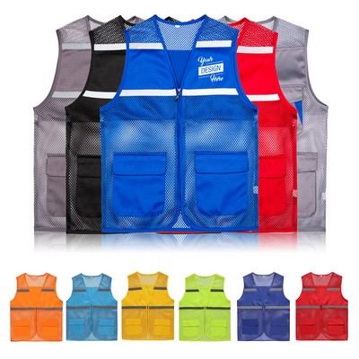 Reflective Volunteer Mesh Safety Vest With Pockets