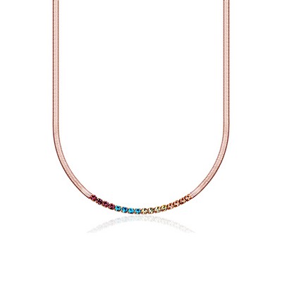 CJ Steelx Rainbow Crystal Snake Chain Necklace - Rose