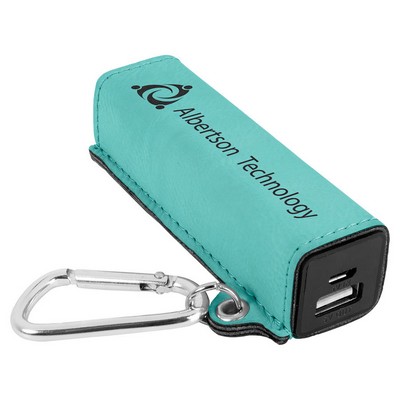 Teal Leatherette 2200 mAh Power Bank with USB Cord