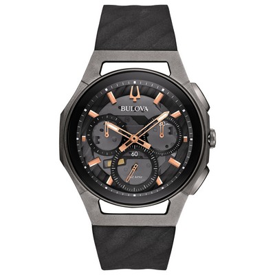 Bulova® Men's CURV Collection Watch w/Black Rubber Strap