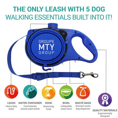 Multifunction Dog Leash with Collapsible Dog Bowl and Water Bottle Outdoor Walking Supplies