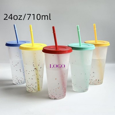 24 Oz Snowflake Color Changing Straw Mugs