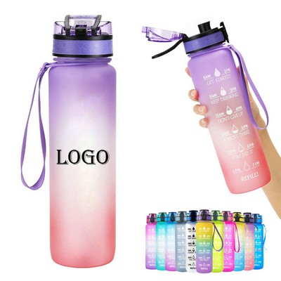 32Oz Motivational Sports Water Bottle With Time Marker