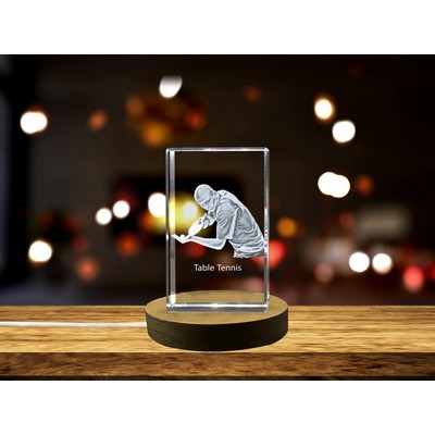 Table Tennis Player 3D Engraved Crystal Trophy Award w/LED Light