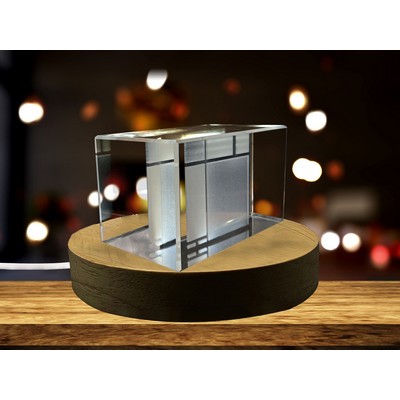 Piet Mondrian 3D Engraved Crystal Trophy Award w/LED Base Light