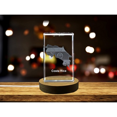 Costa Rica 3D Engraved Crystal Trophy Award w/LED Base Light
