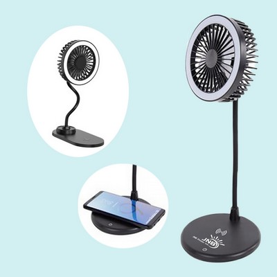 Convenient Desktop Fan with Ring Light & Wireless Charger for Multifunctional Cooling