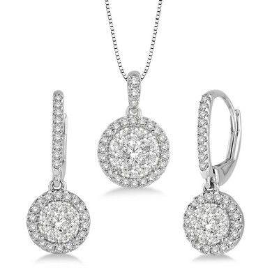 Jilco Inc. Diamond Cluster Earring & Necklace Set