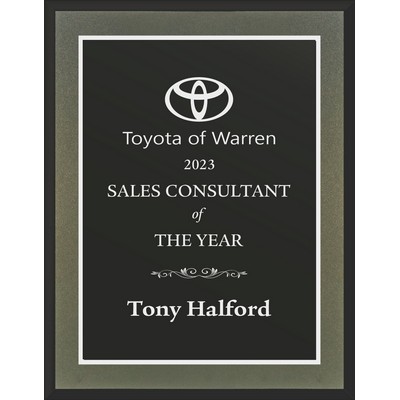 Modern Charcoal Wood Plaque With Black & Silver Plate 8 x 10