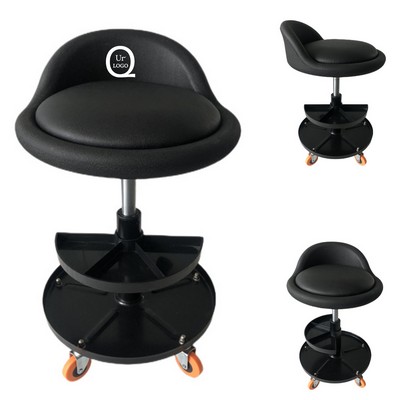 Heavy-Duty Rolling Work Stool w/ Backrest and Tool Tray