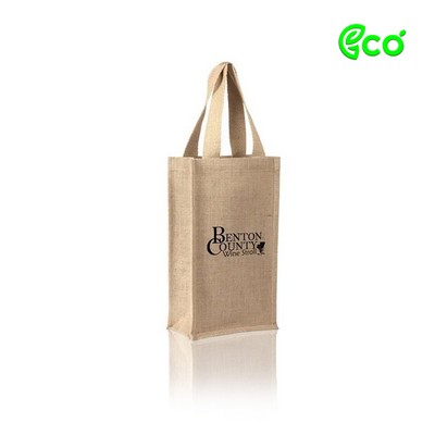 Ecofriendly Jute 2 Bottle Wine Bag with Cotton Webbed Handles