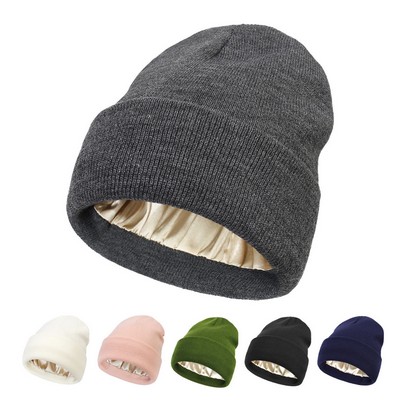 Satin Lined Winter Beanie Hat for Women