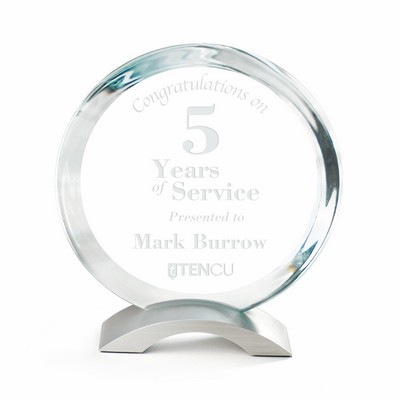 Jade Glass Circle Award on Arched Metal Base (6"x6 1/2")