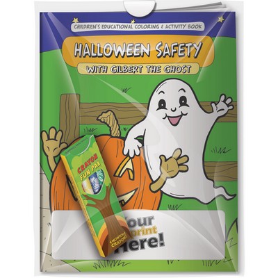 Combo Pack - "Halloween Safety with Gilbert the Ghost" Coloring Book & 4-Pack of Crayon (Imprinted)