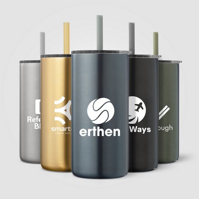 Borealis Recycled Stainless Steel Straw Tumbler - 16 oz. - Silkscreen