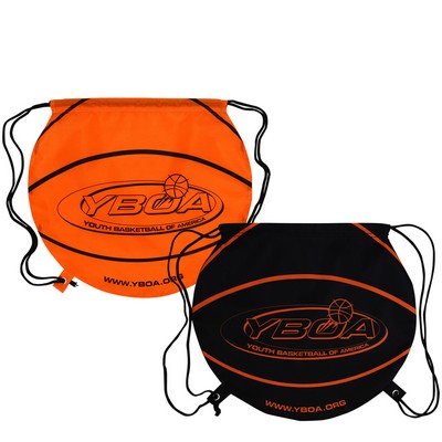 Custom 210D Polyester Basketball Shaped Drawstring Backpack Cinch Bag (14.75"x16.5")