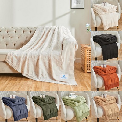 Checkered Knitted Blanket Scarf Pashmina Shawls Wraps Soft Cozy Warm Knitted Throw Blanket