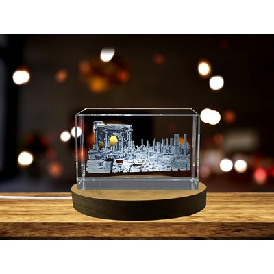 Timgad 3D Engraved Crystal Gift - Ancient Roman Ruins Art Award w/LED Base