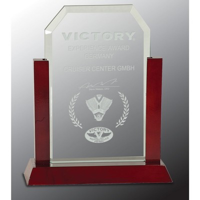 Jade Clip Corner Glass Award w/Rosewood Finish Base