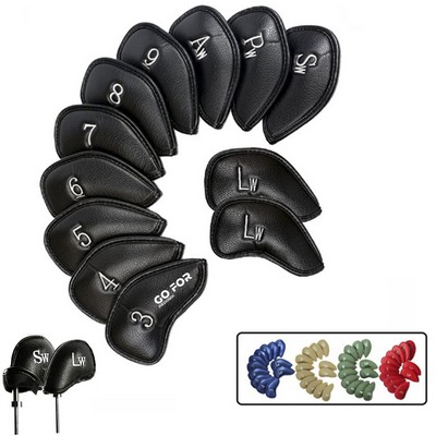 12pcs Thick Synthetic Leather Golf Iron Head Covers Set