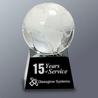 Optical Crystal 3" Globe on Black Crystal Base, Small (1-3/4"x3"H)