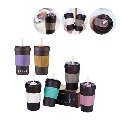 13 Oz. Eco Coffee Grounds Cup With Straw