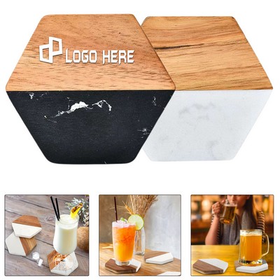 Acacia Wood And Marble Hexagon Coasters