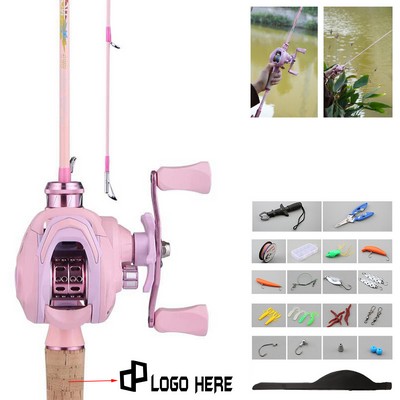 70.86" Ul Action Pistol Grip Right-Handed Pink Baitcasting Reel Deluxe Set