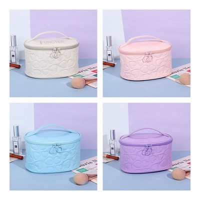 Oval Shaped Glazed PU Embossed Cosmetic Bag Bathroom bag