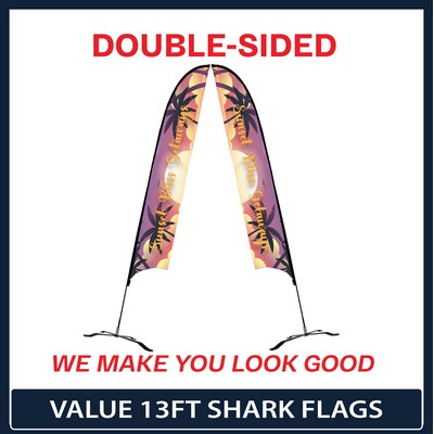 Value 13' Shark Flag - Double Sided Graphic Black X Base and Carry Bag