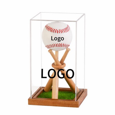 Baseball Ball and Bat Display Stand with Acrylic Case