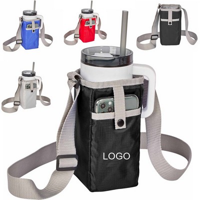 7" Custom Polyester Insulated 40oz Bottle Sling Bag w/Front Pocket