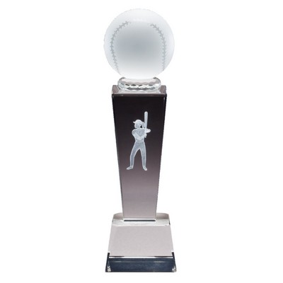Female Softball Crystal Trophy with Laser Engraved Figure (8 3/4" x 2 1/2")